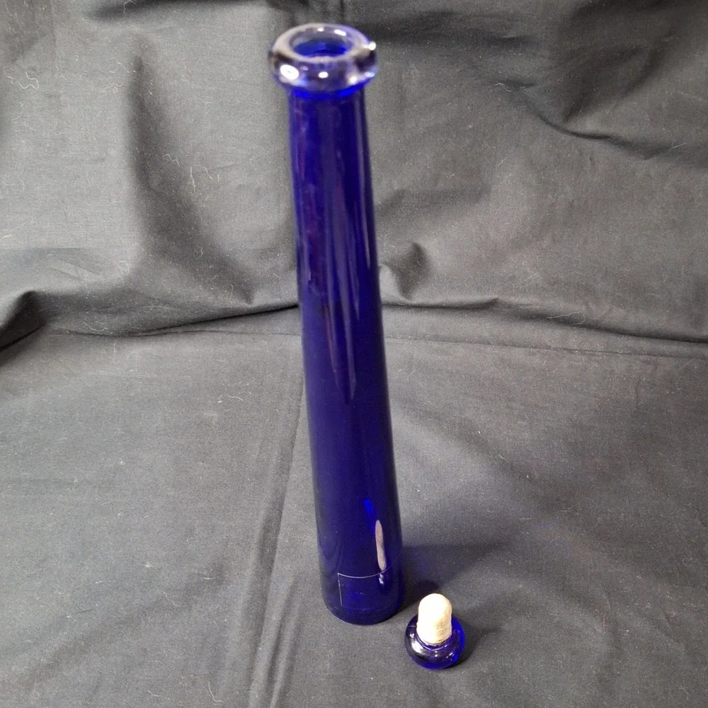 Vintage Cobalt Blue Glass Tapered Decanter Bottle with‎ Stopper 13.5 Inch